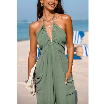 ZULEIKA™ - Elegant Plunge Halter Maxi Jumpsuit