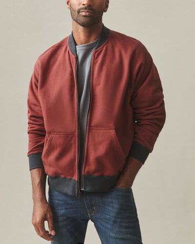 Men's Fleece Bomber Jacket - Russet Brown Black