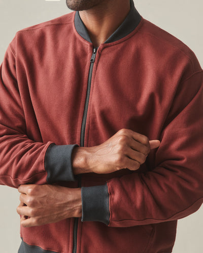 Men's Fleece Bomber Jacket - Russet Brown Black