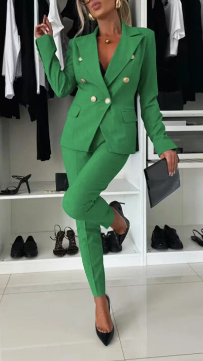 PENNIE™ - Classy Collar Blazer and Flared Pants Set