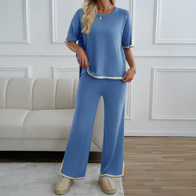 MAHALINA™ – Chic Short Sleeve and Wide Leg Lounge Set