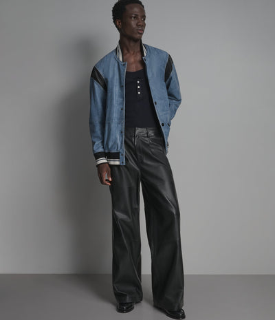 Simon Leather Denim Letterman Jacket
